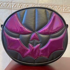 NEW LOVE PAIN STITCHES HANDCRAFTED BLACK IRIDESCENT BAT MOUTH PUMPKIN BAG Purse